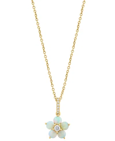 Effy Collection Opal (5/8 Ct. T.w.) & Diamond (1/10 Ct. T.w.) Pendant Necklace In 14k Yellow Gold