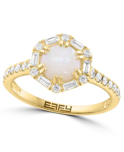 Effy Collection Opal And Diamond Round Ring (5/8 Ct. T.w. Opal, 3/8 Ct. T.w. Diamond) In 14k Yellow Gold