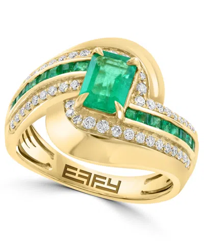 Effy Collection Oval Emerald & Diamond Ring (1-1/2 Ct. T.w. Emerald, 1/3 Ct. T.w. Diamond) In 14k Yellow Gold