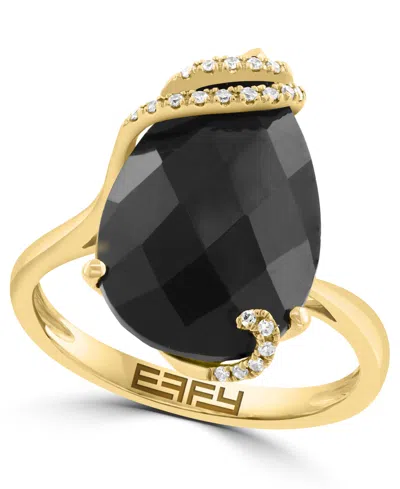 Effy Collection Pear-shaped Onyx And Diamond Ring (1/20 Ct. T.w.) In 14k Yellow Gold
