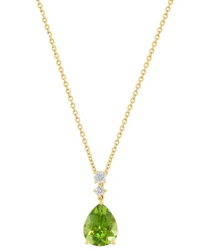 Effy Collection Peridot (2-1/2 Ct. T.w.) & Diamond (1/10 Ct. T.w.) Pendant Necklace In 14k Yellow Gold