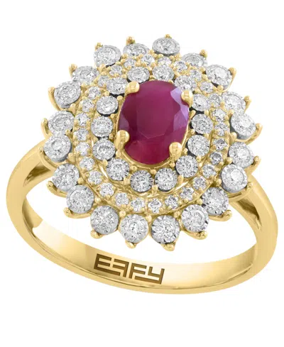 Effy Collection Ruby (1-1/10 Ct. T.w.) & Diamond (3/8 Ct. T.w.) Ring In 14k Yellow Gold