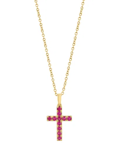 Effy Collection Ruby (1/2 Ct. T.w.) Cross Pendant Necklace In 14k Yellow Gold