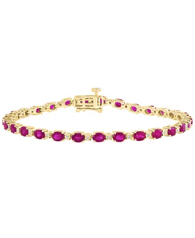 Effy Collection Ruby (6-1/3 Ct. T.w.) & Diamond (1/20 Ct. T.w.) Bracelet In 14k Yellow Gold Over Sterling Silver