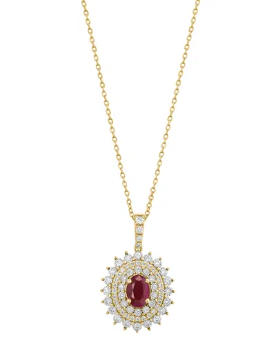 Effy Collection Ruby (7/8 Ct. T.w.) & Diamond (1/2 Ct. T.w.) Pendant Necklace In 14k Yellow Gold