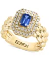 Effy Collection Sapphire (1-1/2 Ct. T.w.) & Diamond (5/8 Ct. T.w.) Double Halo Statement Ring In 14k Gold In Yellow Gol