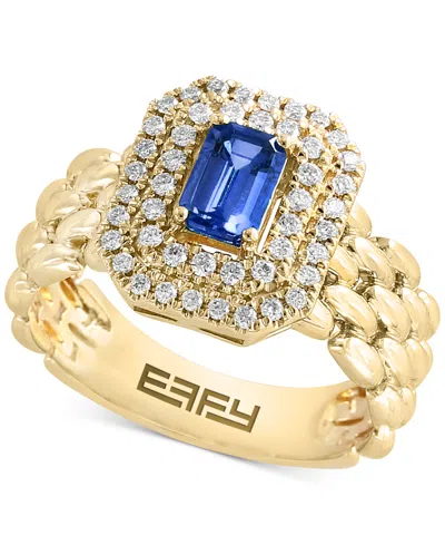 Effy Collection Sapphire (1-1/2 Ct. T.w.) & Diamond (5/8 Ct. T.w.) Double Halo Statement Ring In 14k Gold In Yellow Gol