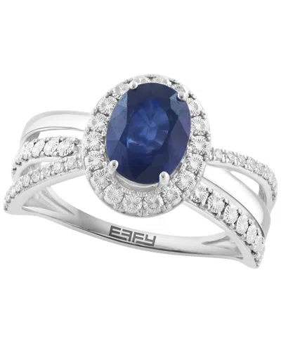 Effy Collection Sapphire (1-3/8 Ct. T.w.) And Diamond (1/10 Ct. T.w.) Ring In 14k White Gold