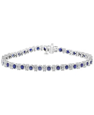 Effy Collection Sapphire (3-1/3 Ct. T.w.) & Diamond (1/4 Ct. T.w.) Bracelet In Sterling Silver In Metallic