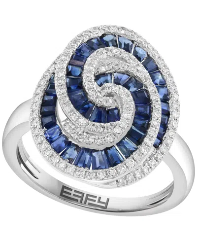 Effy Collection Sapphire (3-1/8 Ct. T.w.) & Diamond (3/8 Ct. T.w.) Ring In 14k White Gold In Metallic