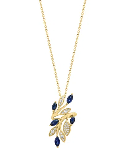 Effy Collection Sapphire (3/4 Ct. T.w.) & Diamond (1/6 Ct. T.w.) Pendant Necklace In 14k Yellow Gold