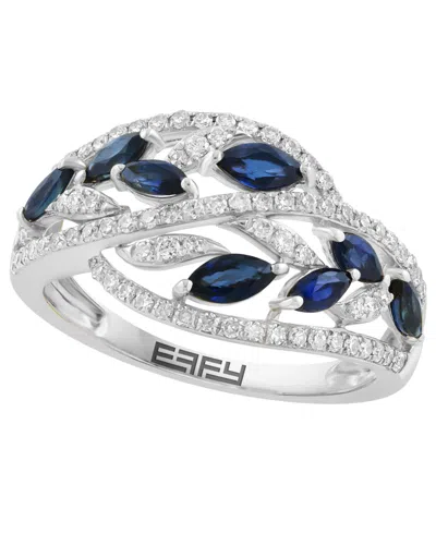 Effy Collection Sapphire (7/8 Ct. T.w.) & Diamond (3/8 Ct. T.w.) Ring In 14k White Gold In Silver