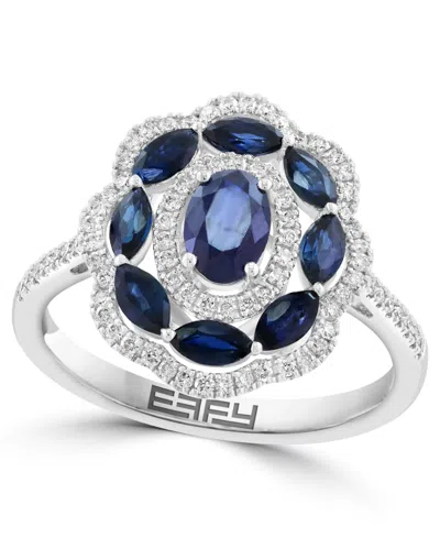 Effy Collection Sapphire And Diamond Ring (1/3 Ct. T.w. Diamond, 1-1/2 Ct. T.w. Sapphire) In 14k White Gold