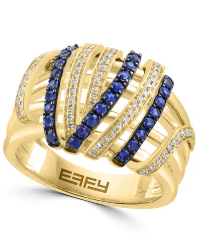 Effy Collection Sapphire And Diamond Round Ring (1/20 Ct. T.w. Diamond, 1/3 Ct. Sapphire) In 14k Yellow Gold