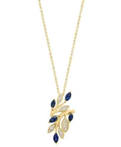 Effy Collection Sapphire Diamond Pendant Necklace Vine Ring In 14k Yellow Gold