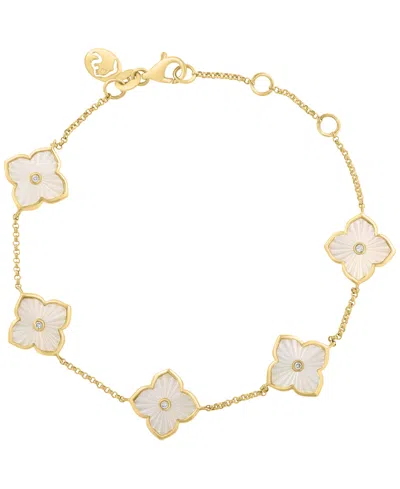 Effy Collection Simulated Pearl (10.4mm) & Diamond (1/20 Ct. T.w.) Bracelet In Gold Over Silver