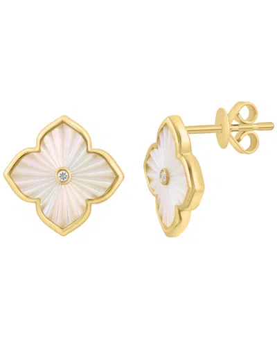 Effy Collection Simulated Pearl (12mm) & Diamond Accent (0.04 Ct. T.w.) Earrings In Gold Over Silver In Multi