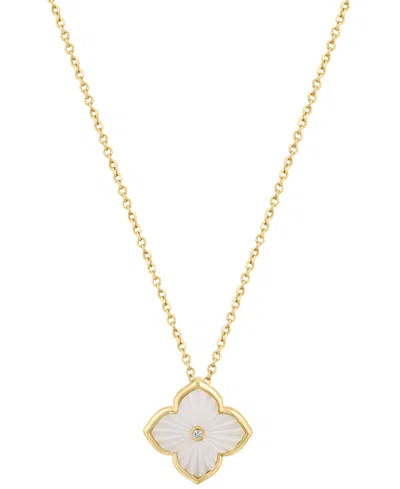 Effy Collection Simulatedpearl (0.75mm) & Diamond Accent (0.04 Ct. T.w.) Pendant Necklace In Gold Over Silver