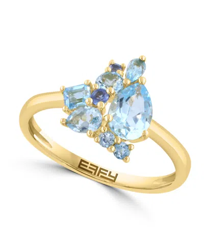 Effy Collection Sky Blue Topaz, Blue Topaz And Sapphire Ring (1-1/4 Ct. T.w.) In 14k Yellow Gold In Multi