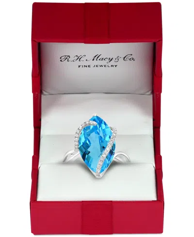 Effy Collection Sunset By Effy Marquise-cut Lemon Quartz (6-7/8 Ct. T.w.) And Diamond (1/8 Ct. T.w.) Wrap Ring In 14 In Blue Topaz