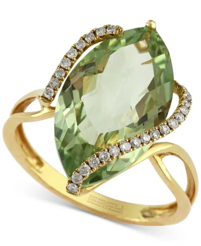 Effy Collection Sunset By Effy Marquise-cut Lemon Quartz (6-7/8 Ct. T.w.) And Diamond (1/8 Ct. T.w.) Wrap Ring In 14 In Green Quartz