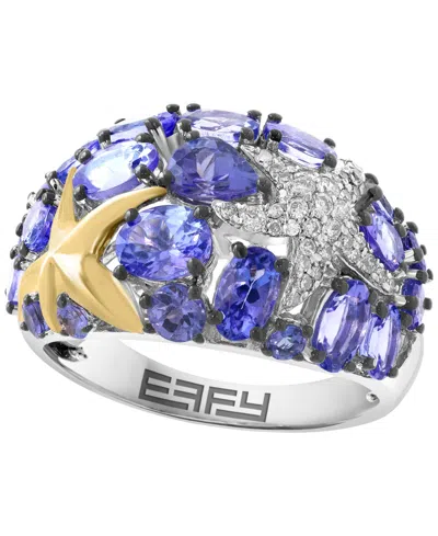 Effy Collection Tanzanite (3-3/8 Ct. T.w.) & Diamond (1/5 Ct. T.w.) Ring In Sterling Silver With Gold Plating In Transparent