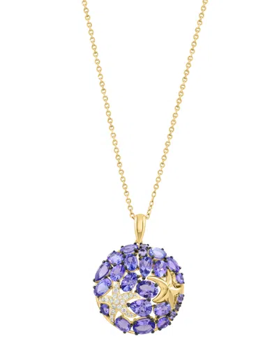 Effy Collection Tanzanite And Diamond Cable Chain Pendant (3-7/8 Ct. T.w. Tanzanite, 1/10 Ct. T.w. Diamond) In 14k Y In Yellow Gold