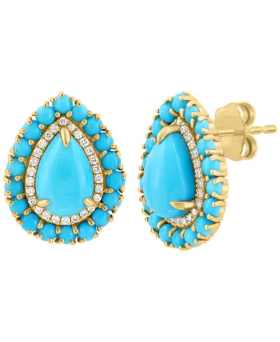 Effy Collection Turquoise & Diamond (2/5 Ct. T.w.) Earrings In 14k Yellow Gold In Turquiose