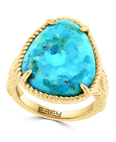 Effy Collection Turquoise Ring In Sterling Silver With 14k Yellow Gold Plating