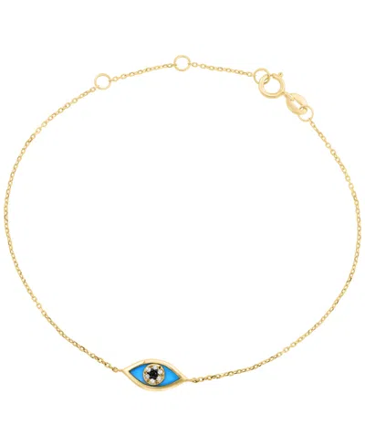 Effy Collection Turquoise, White Diamond (0.02 Ct. T.w.) & Black Diamond (0.005 Ct. T.w.) Bracelet In 14k Yellow Gol In Gold