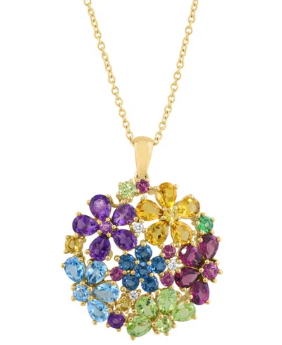 Effy Collection Watercolors Multi-stone Blue Topaz Pendant (4-7/8 Ct. T.w. Multi-gemstone And 1/20 Ct. T.w. Diamond) In Yellow Gold