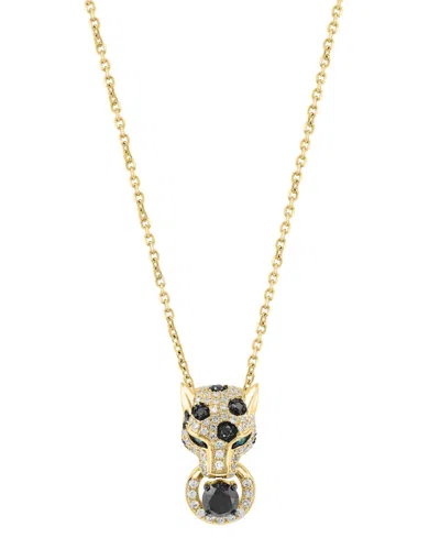 Effy Collection White & Black Diamond And Emerald Accent Pendant Necklace (7/8 Ct. T.w.) In 14k Yellow Gold