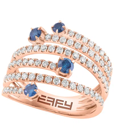 Effy Collection White And Blue Diamond (1-1/6 Ct. T.w.) Ring In 14k Rose Gold