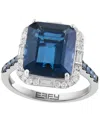 Effy Collection White And Blue Diamond (1/2 Ct. T.w.) And London Blue Topaz (6-5/8 Ct. T.w.) Ring In 14k White Gold In Blue