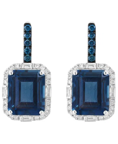 Effy Collection White And Blue Diamond (1/2 Ct. T.w.), London Blue Topaz (3-3/4 Ct. T.w.) Earrings In 14k White Gold