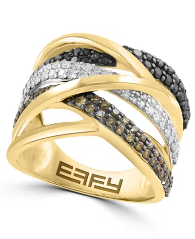 Effy Collection White, Brown, & Black Diamond Ring (1-1/10 Ct. T.w.) In 14k Yellow Gold