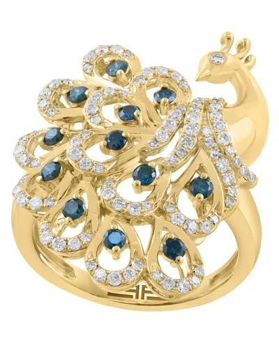 Effy Collection White Diamond (1/2 Ct. T.w.) & Blue Diamond (1/3 Ct. T.w.) Ring In 14k Yellow Gold