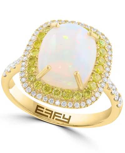 Effy Collection White Diamond (1/4 Ct. T.w.), Yellow Diamond (1/3 Ct. T.w.) & Opal (2-5/8 Ct. T.w.) Ring In 14k Yell In Gold