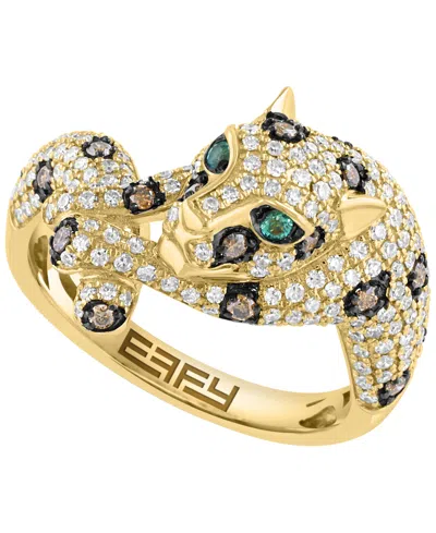 Effy Collection White Diamond (5/8 Ct. T.w.), Espresso Diamond (1/5 Ct. T.w.) & Emerald Accent Ring In 14k Yellow Go In Gold
