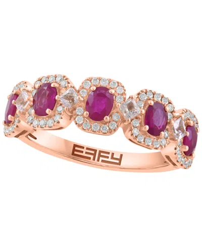 Effy Collection White Sapphire (1-1/20 Ct. T.w.), Ruby (7/8 Ct. T.w.) And Diamond (1/4 Ct. T.w.) Ring In 14k Rose Go In Gold