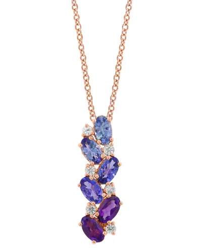 Effy Collection White Sapphire (3/20 Ct. T.w.) Amethyst (2/5 Ct. T.w.) And Tanzanite (1 Ct. T.w.) Necklace In 14k Ro In Multi