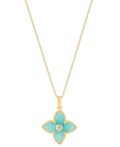 Effy Collection White Topaz (0.03 Ct. T.w) And Amazonite Pendant Necklace (3-1/3 Ct. T.w.) In Yellow Gold Over Silve