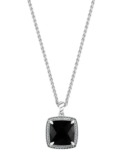 Effy Collection White Topaz (3/8 Ct. T.w.) And Onyx Pendant Necklace In Sterling Silver