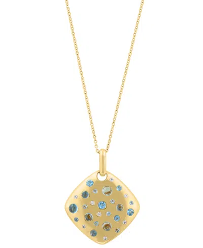 Effy Collection Zircon (1/5 Ct. T.w.) & Swiss Blue Topaz (1-5/8 Ct. T.w.) Pendant Necklace In 14k Yellow Gold Over S