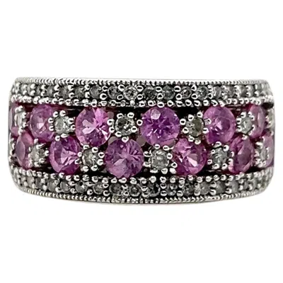 Pre-owned Effy Contemporary 1.60 Carat Pink Sapphire Diamond 14k White Gold Cocktail Band