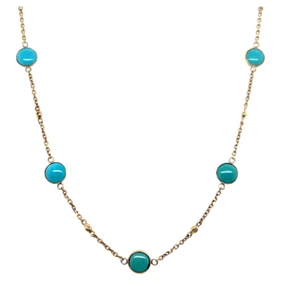 Pre-owned Effy Contemporary Turquoise And Diamond 14k Yellow Gold Station Necklace