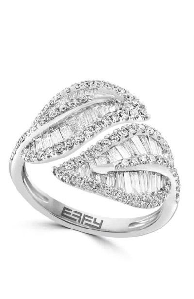 Effy Crisscross Baguette Diamond Ring In Silver