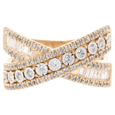 Pre-owned Effy Crossover .92ctw Diamond Ring, 14k Yellow Gold, Ring Size 7.5