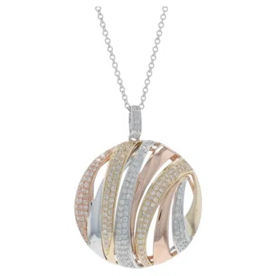 Pre-owned Effy Crossover Diamond Pendant Necklace 20" White Gold 14k Single .86ctw Stripes