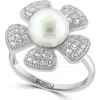 Effy Cultured Pearl White Topaz Flower Ring In Metallic
